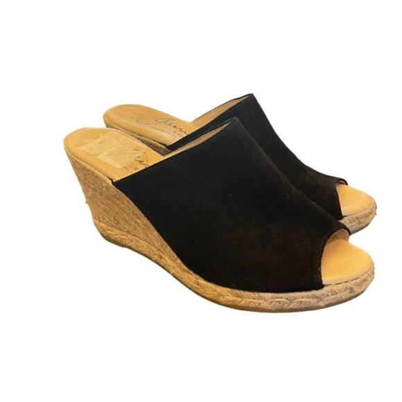 Gaimo Suede Wedges Black Slip On Slide Peep Toe Espadrille Size EU 40 US 9.5 - Picture 1 of 12